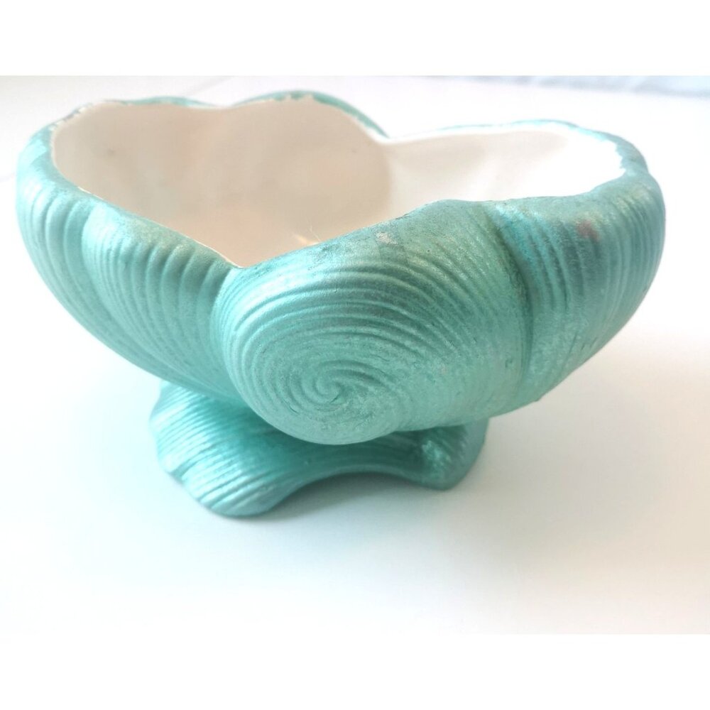 Shawnee Pottery Vase Teal White Hues Mid Century Shell Motif